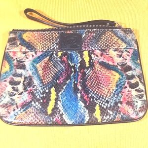 Chez Leather Goods by Cheryl Multicolor Snake Print Clutch Wristlet